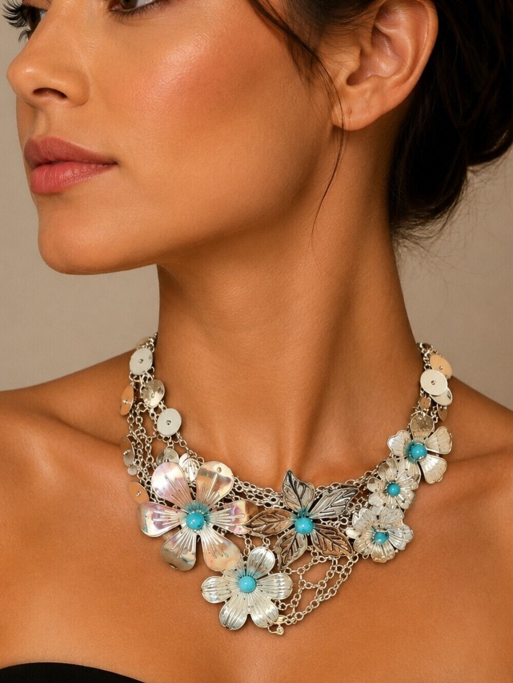 3/$30 VTG CLAIRE'S Retro 1960s Floral Cluster Chainmaille Fairycore Necklace